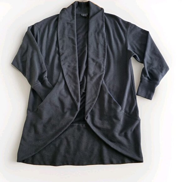 Theory Kolma Cardigan Womens S Black LS Cocoon Open Cotton Blend Pockets Capsule - Picture 9 of 16